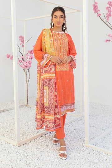 Zellbury Coral Orange Eid Lawn 2022 Online Shopping